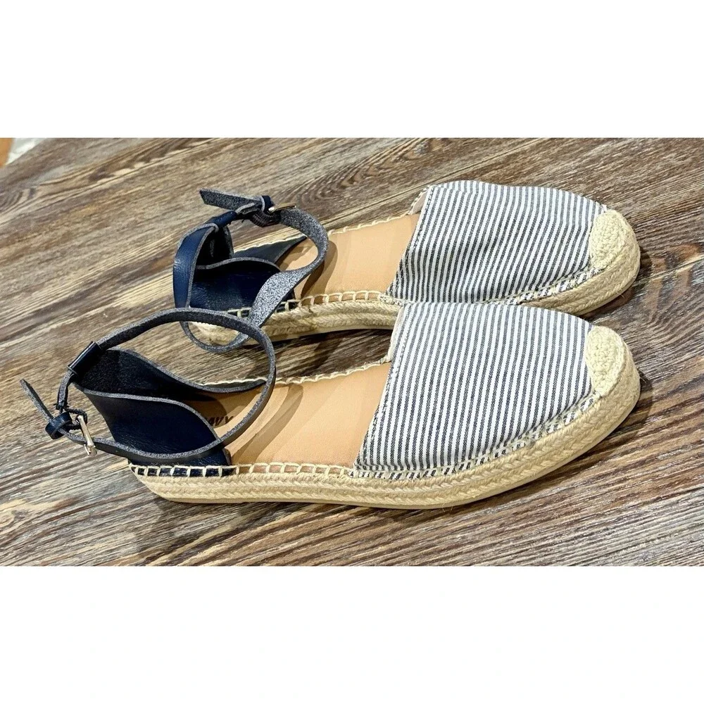 OLD NAVY  Navy, Chambray/White Stripe/Jute Ankle Strap Espadrilles - Sz 10 -NWOT